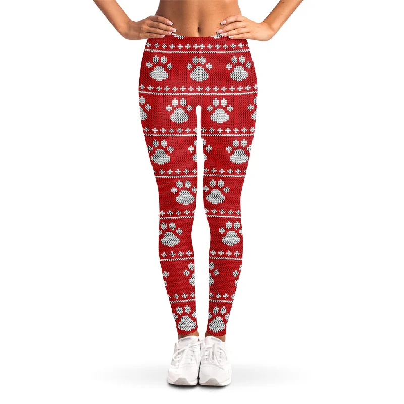 Price Blitz Christmas Paw Knitted Pattern Print Women's Leggings