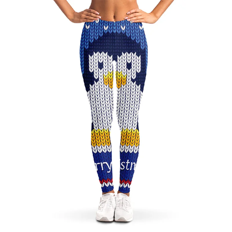 Seasonal Clearance Christmas Penguin Knitted Print Women's Leggings