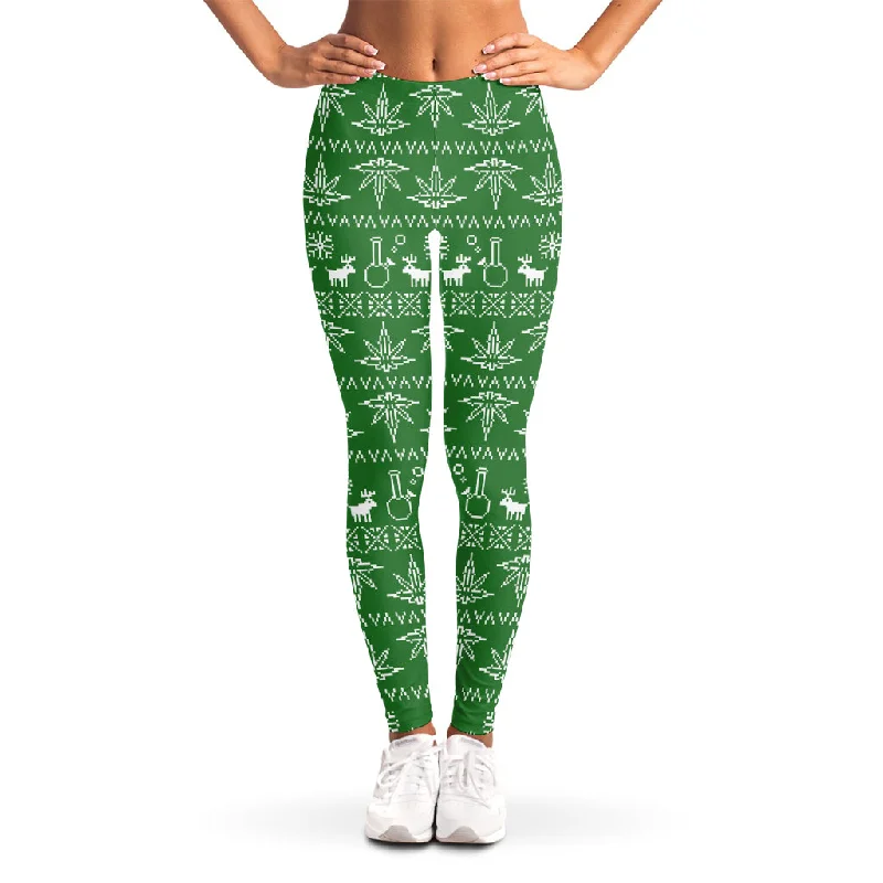 Don’t Miss Out Christmas Pot Leaf Pattern Print Women's Leggings