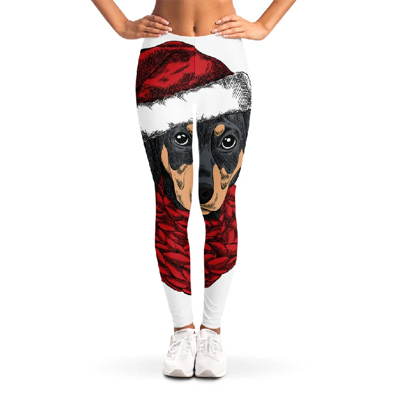 Grand Opening Sale Christmas Santa Dachshund Print Women's Leggings
