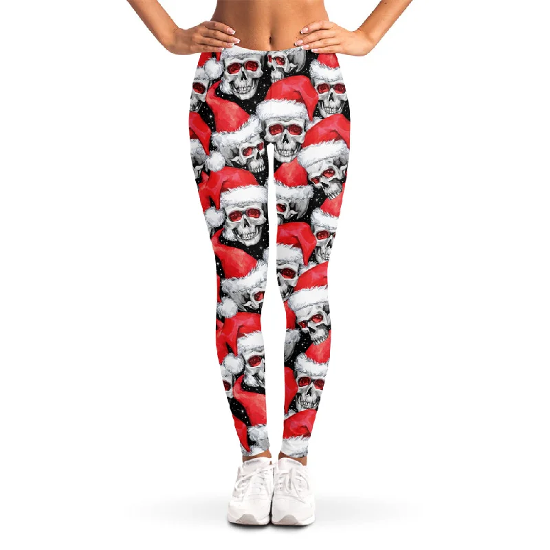 Limited Edition Christmas Santa Skull Pattern Print Women's Leggings