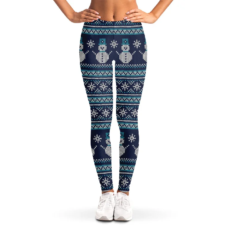 While Supplies Last Christmas Snowman Knitted Pattern Print Women's Leggings