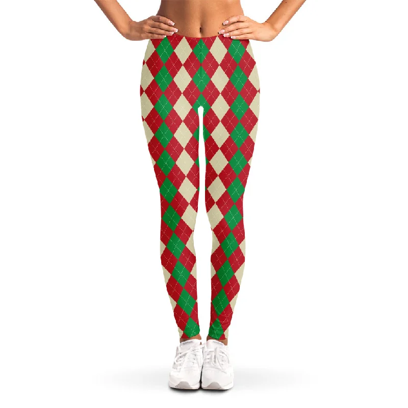 Deal of the Day Christmas Themed Argyle Pattern Print Women's Leggings