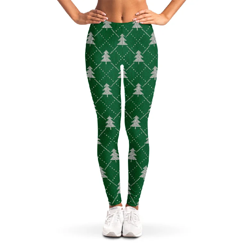 Exclusive Deal Christmas Tree Knitted Pattern Print Women's Leggings