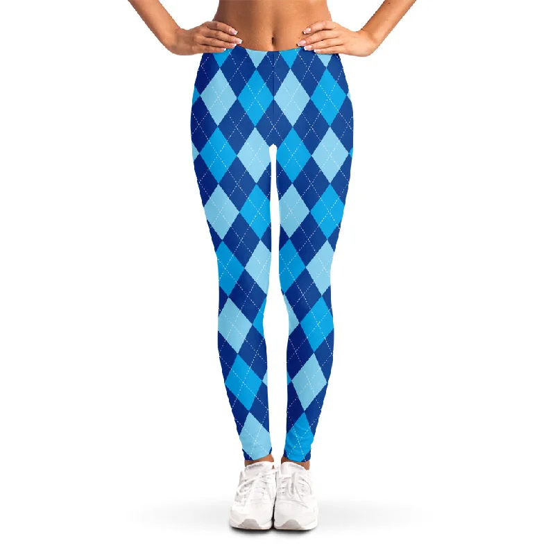 Lowest Price Classic Blue Argyle Pattern Print Women's Leggings