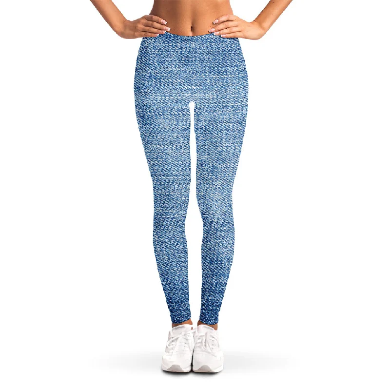 Overstock Classic Blue Denim Jeans Print Women's Leggings
