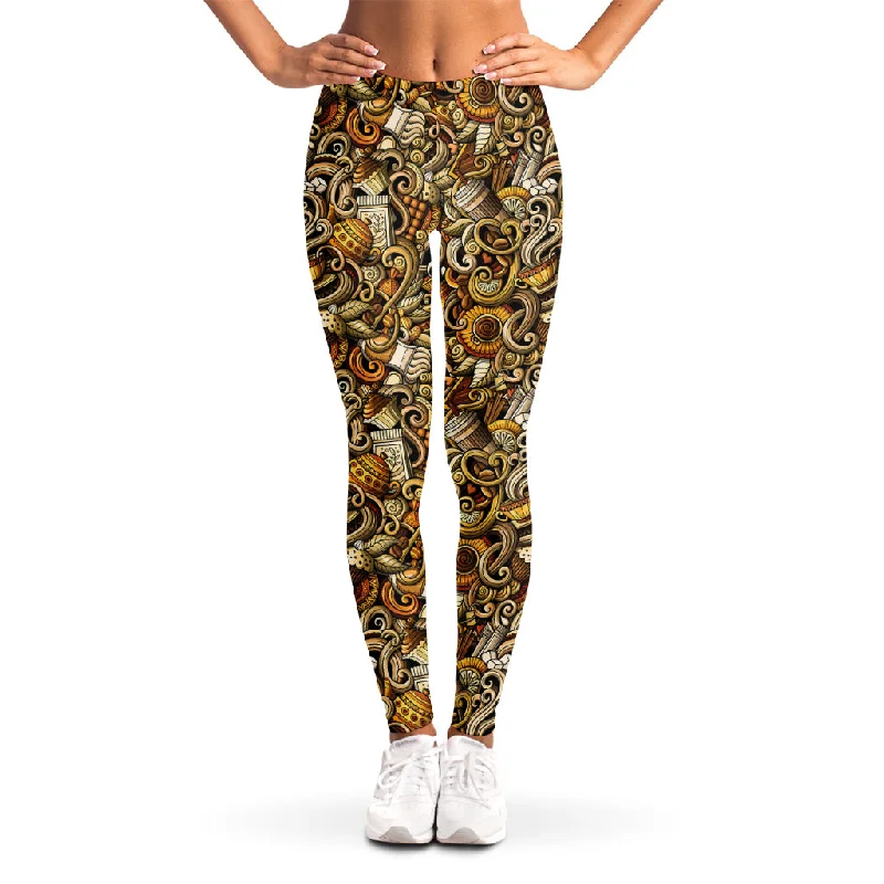 Best Bargains Coffee Drawing Pattern Print Women's Leggings