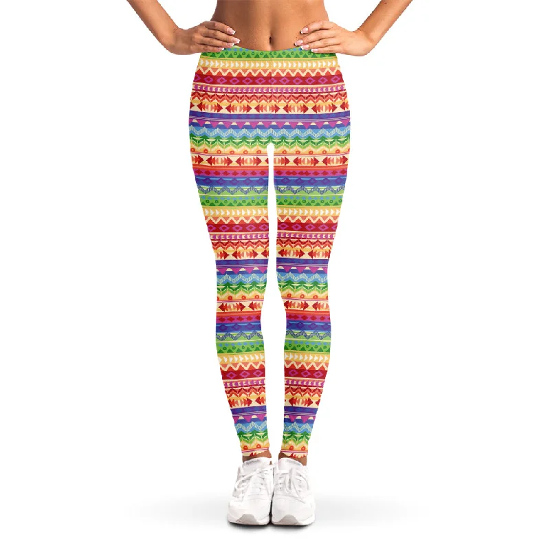Final Sale Colorful Aztec Tribal Pattern Print Women's Leggings