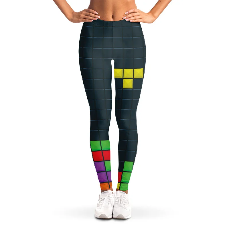 Crazy Savings Colorful Block Puzzle Video Game Print Women's Leggings