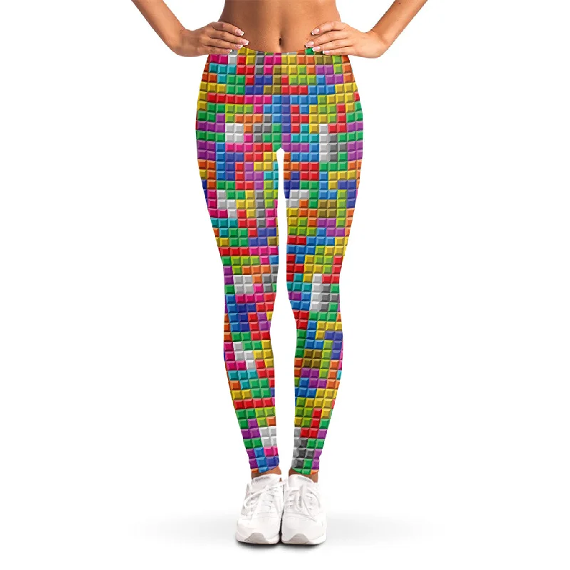 YEAR-End Sale Colorful Brick Puzzle Game Pattern Print Women's Leggings