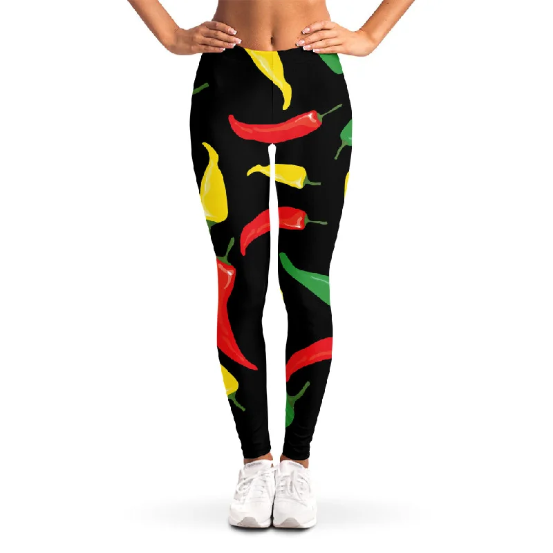 Steals and Deals Colorful Chili Peppers Pattern Print Women's Leggings