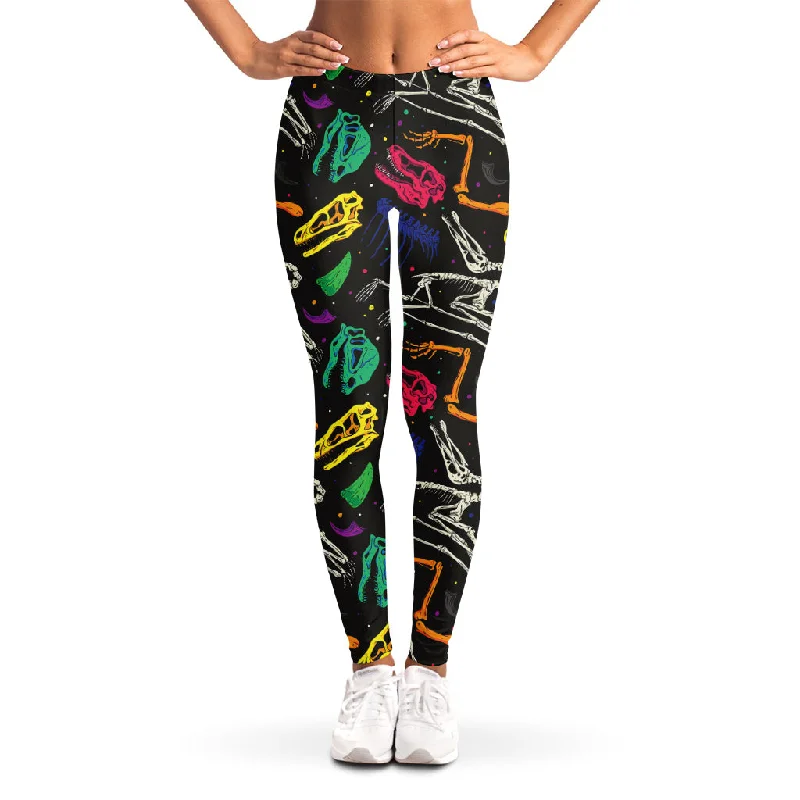 Extra Savings Colorful Dinosaur Fossil Pattern Print Women's Leggings