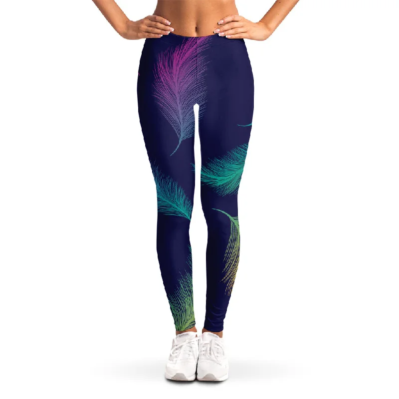 Closeout Colorful Feather Pattern Print Women's Leggings