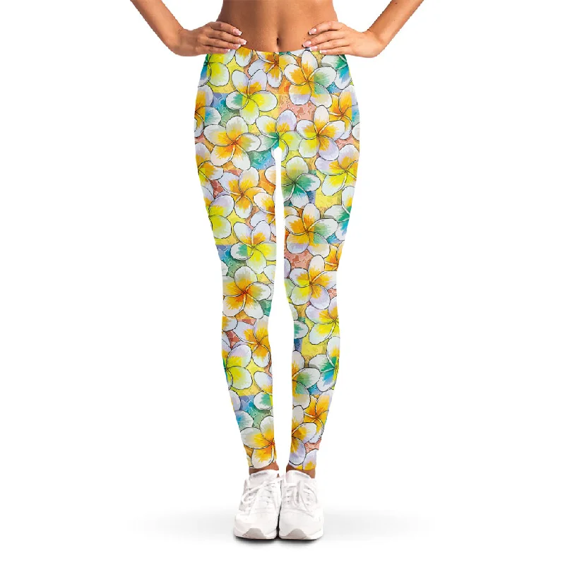 Savings Event Colorful Frangipani Pattern Print Women's Leggings