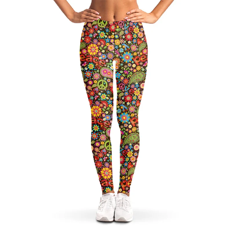 Seasonal Clearance Colorful Hippie Peace Symbols Print Women's Leggings