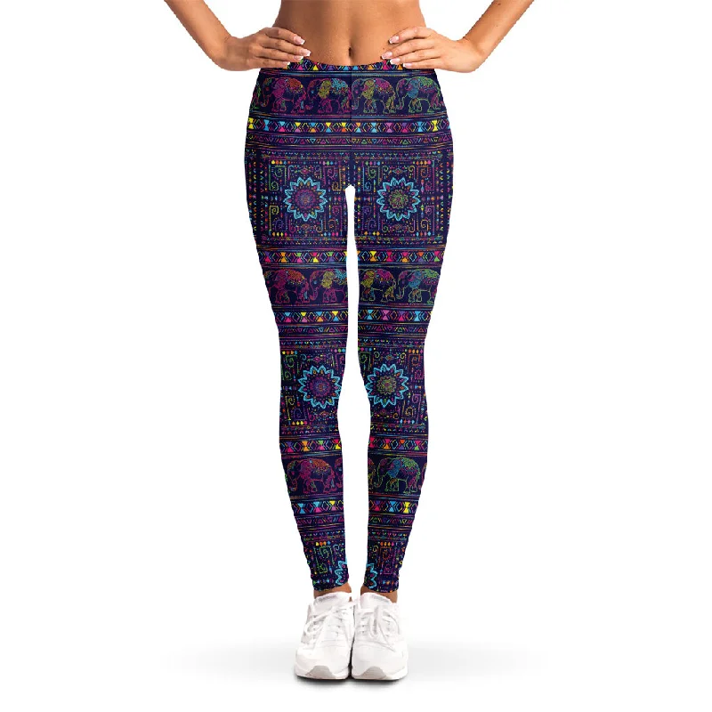 Limited Quantity Colorful Indian Elephant Pattern Print Women's Leggings