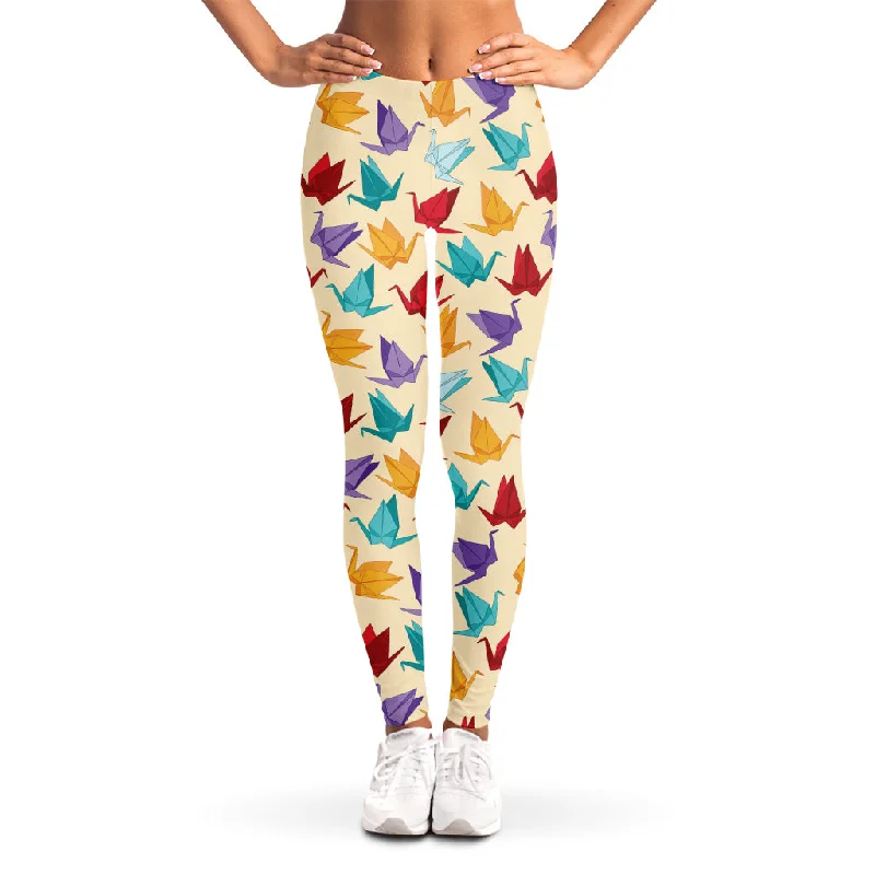 Price Reduction Colorful Origami Crane Pattern Print Women's Leggings