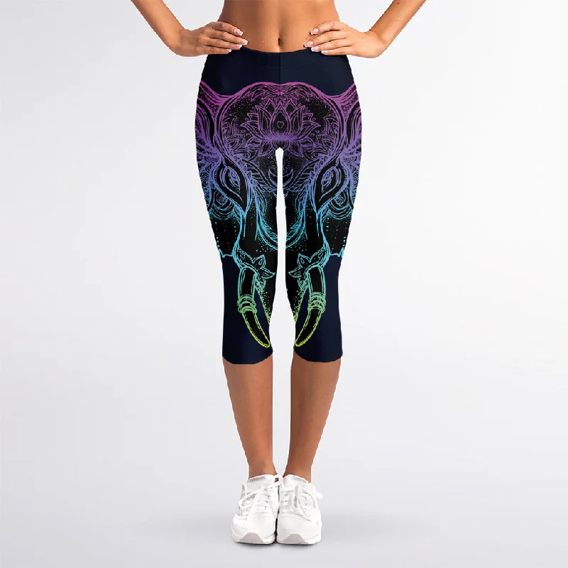 Can't Miss Colorful Spiritual Elephant Print Women's Capri Leggings