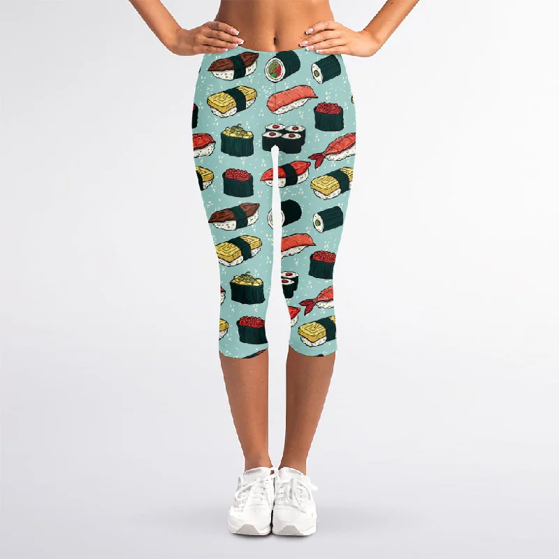 Discount Deals Colorful Sushi And Rolls Pattern Print Women's Capri Leggings