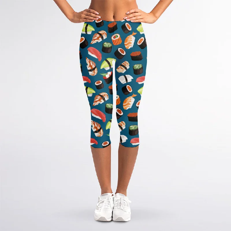 Flash Deals Colorful Sushi Pattern Print Women's Capri Leggings