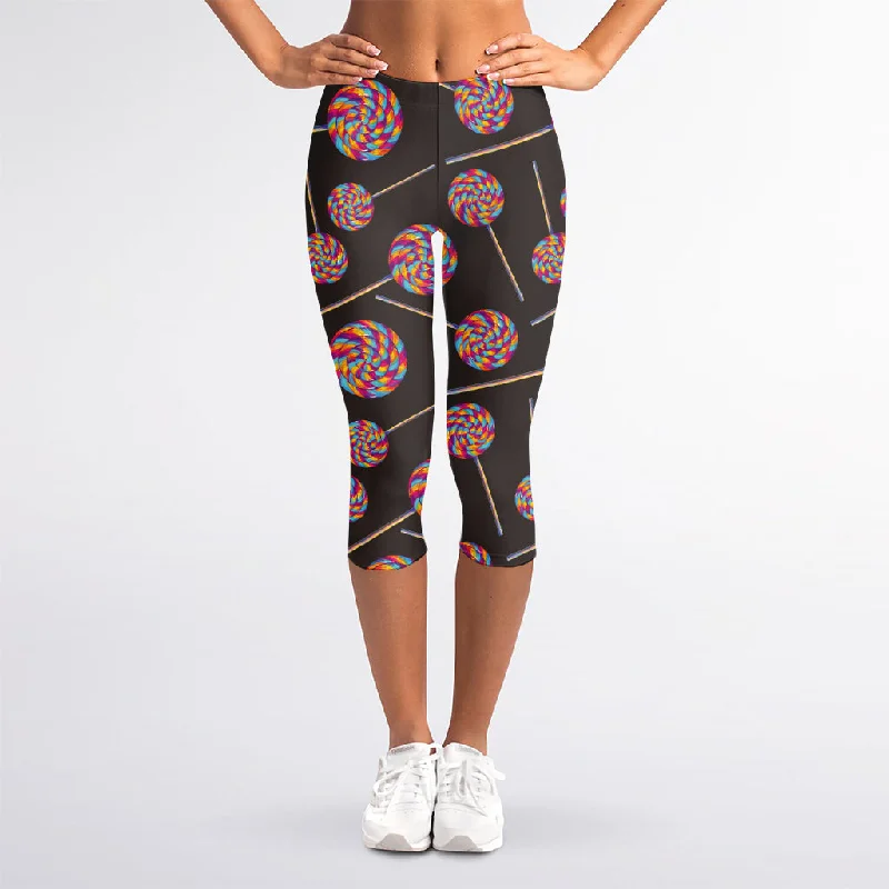 Lowest Prices Colorful Swirl Lollipop Pattern Print Women's Capri Leggings