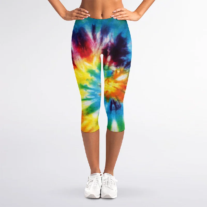 One-DAY Sale Colorful Tie Dye Print Women's Capri Leggings