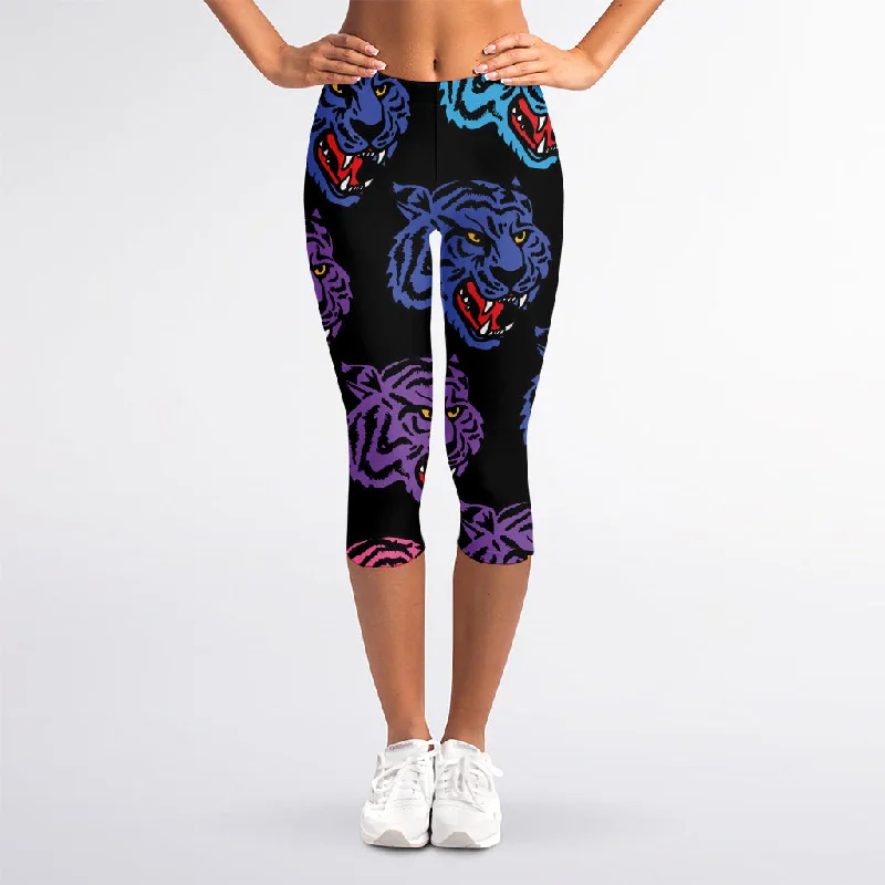 Big Savings Colorful Tiger Head Pattern Print Women's Capri Leggings