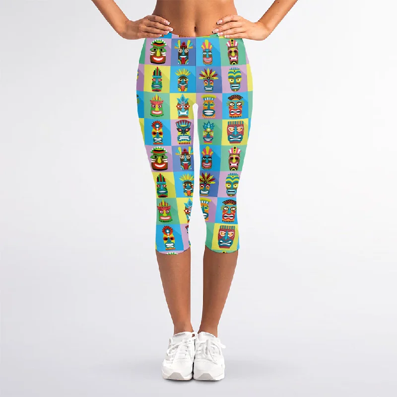 Extra Discounts Colorful Tiki Pattern Print Women's Capri Leggings