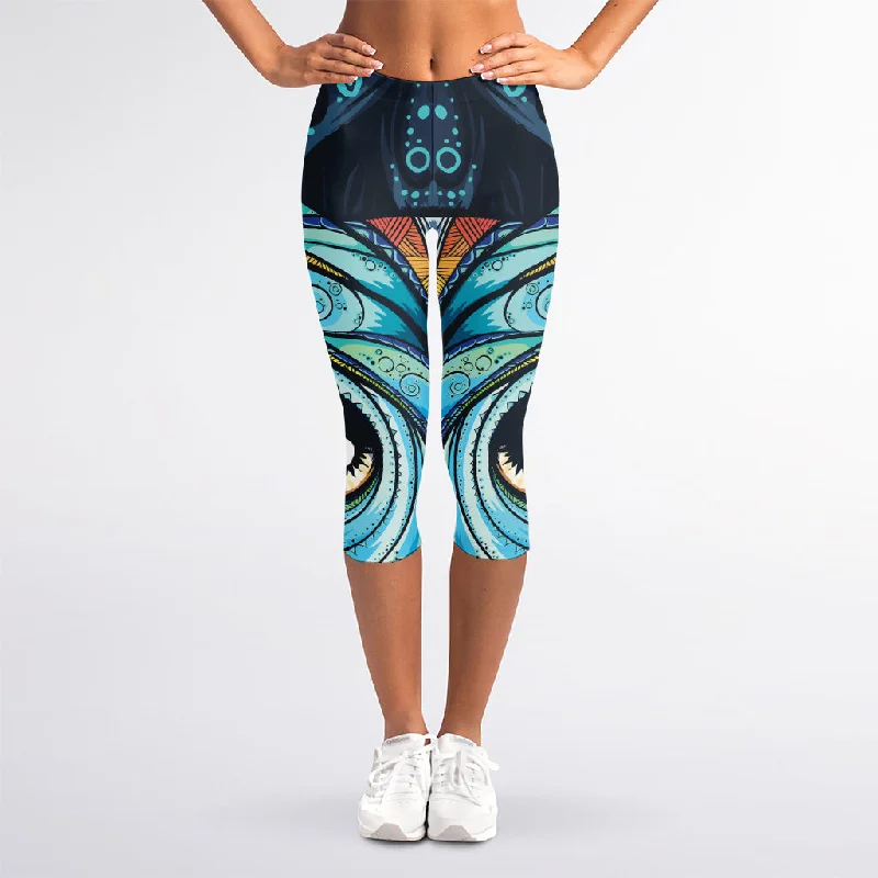 Discount Mania Colorful Tribal Owl Print Women's Capri Leggings