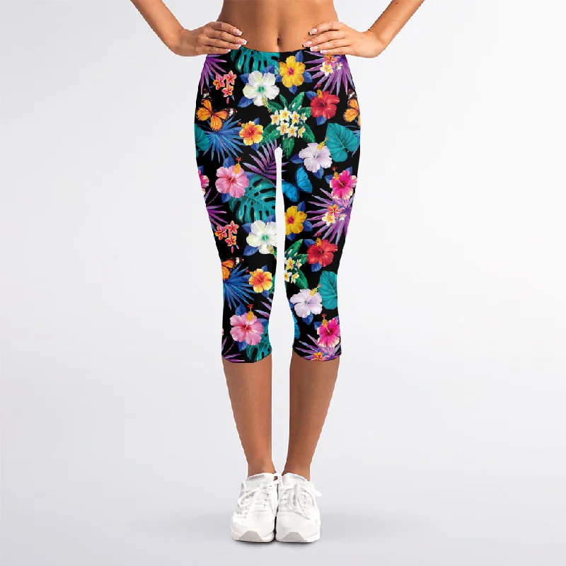 Buy More, Save More Colorful Tropical Jungle Hawaiian Print Women's Capri Leggings