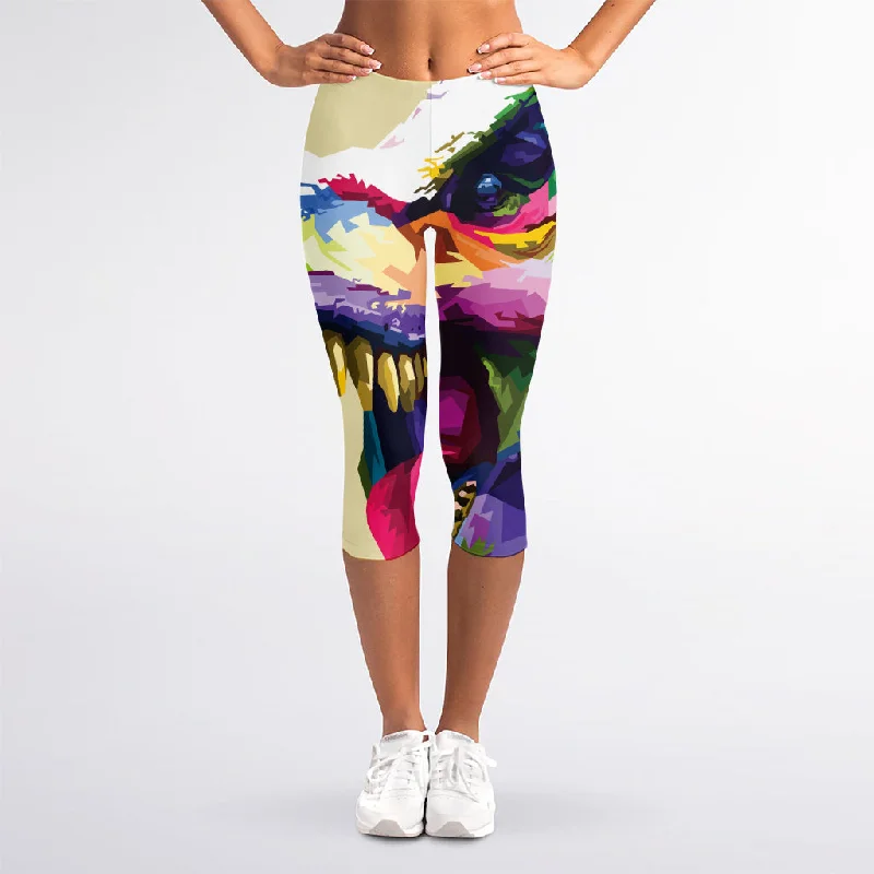 Unmissable Offer Colorful Tyrannosaurus Rex Print Women's Capri Leggings