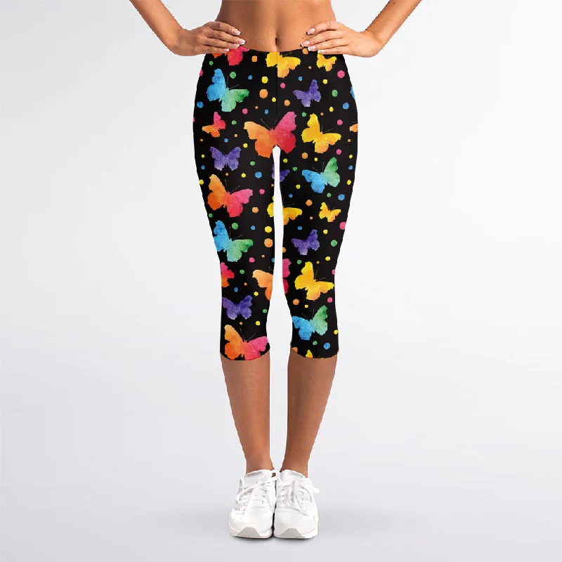 TIME-Limited Offer Colorful Watercolor Butterfly Print Women's Capri Leggings