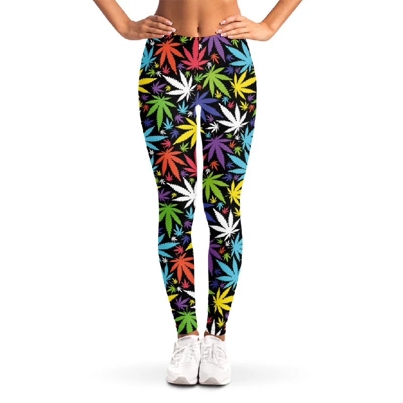 Super Bargain Colorful Weed Leaf Pattern Print Women's Leggings