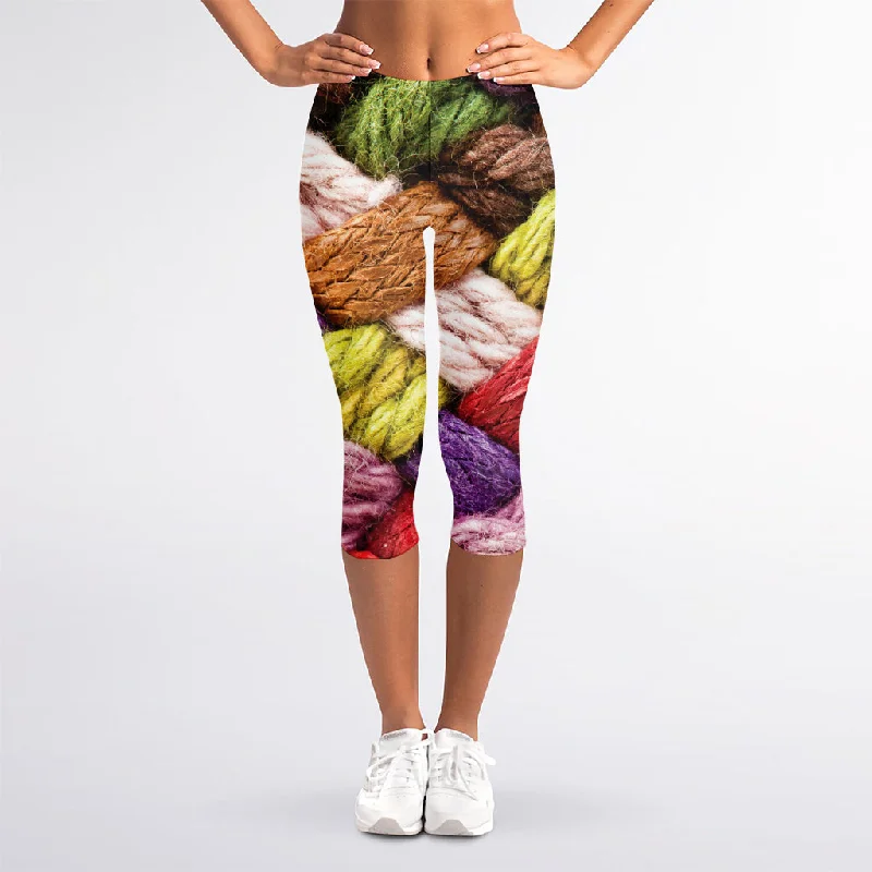 Price Rollback Colorful Wool Yarns Print Women's Capri Leggings