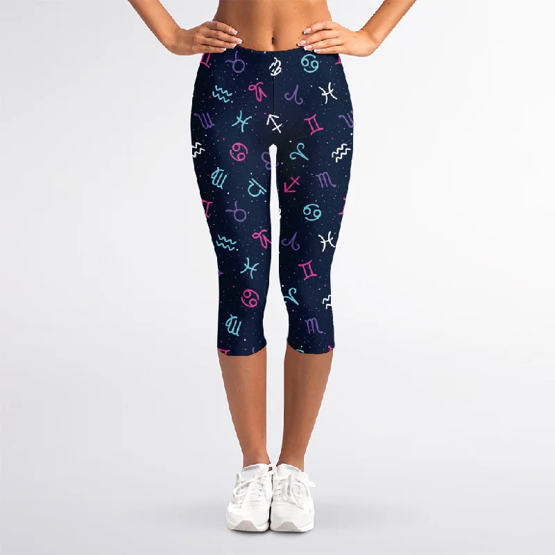Major Savings Colorful Zodiac Symbols Pattern Print Women's Capri Leggings