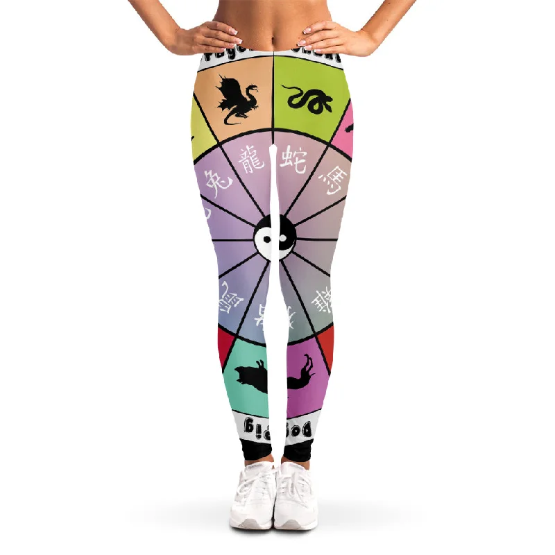 Shop and Save Colourful Chinese Zodiac Wheel Print Women's Leggings