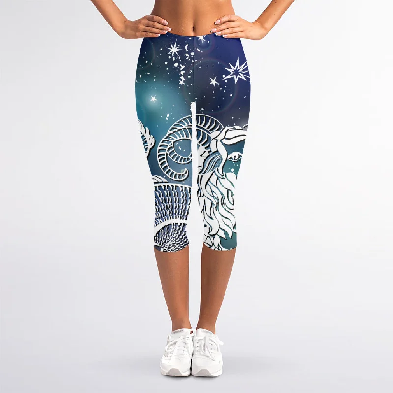 Exclusive Savings Constellation Of Capricorn Print Women's Capri Leggings