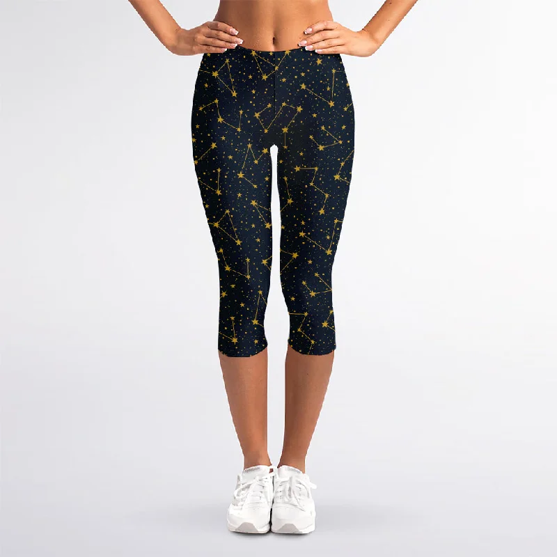 Act Fast Constellation Symbols Pattern Print Women's Capri Leggings