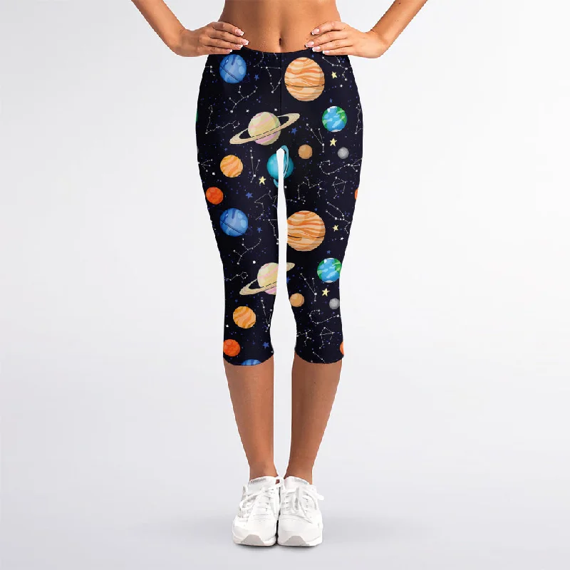 Price Drop Alert Constellations And Planets Pattern Print Women's Capri Leggings