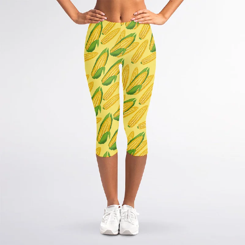 Discount Extravaganza Corn Cob Pattern Print Women's Capri Leggings