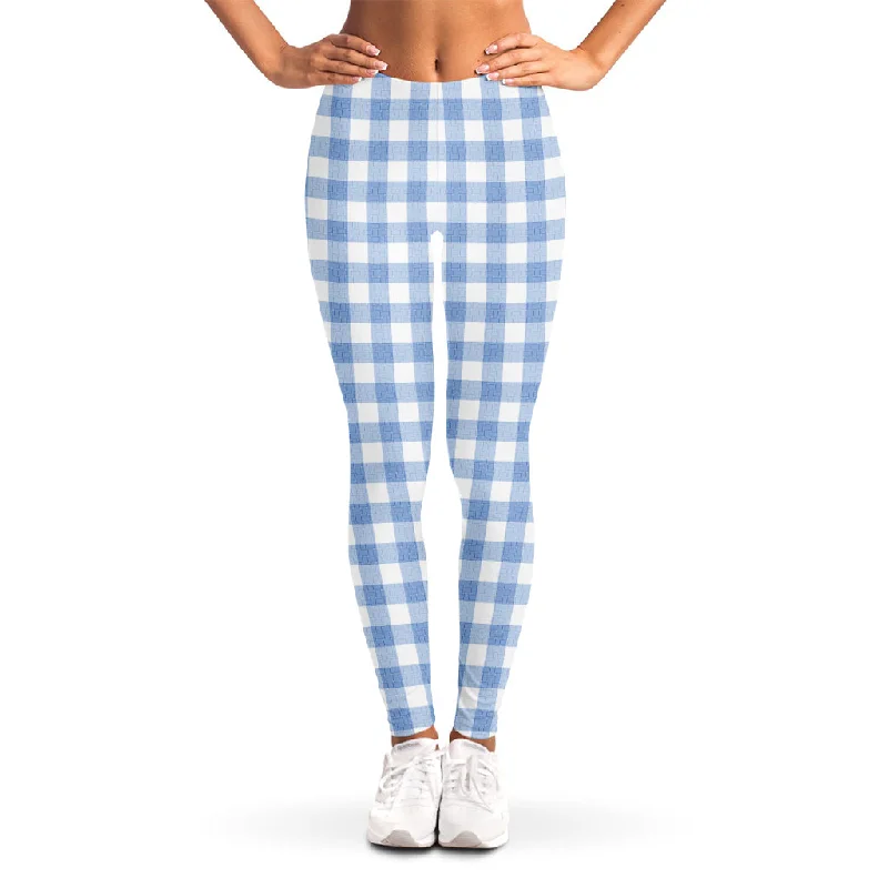 Bonus Savings Cornflower Blue And White Gingham Print Women's Leggings