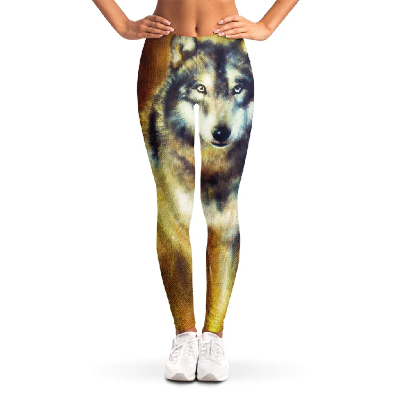 Deal Explosion Cosmic Wolf Portrait Print Women's Leggings