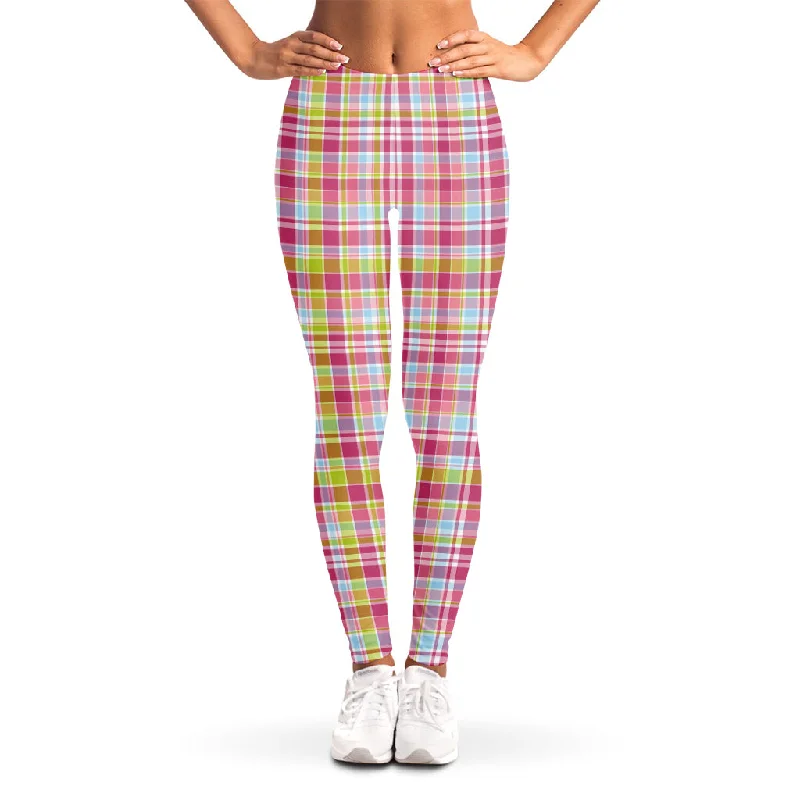 Savings Spectacular Cotton Candy Pastel Plaid Pattern Print Women's Leggings