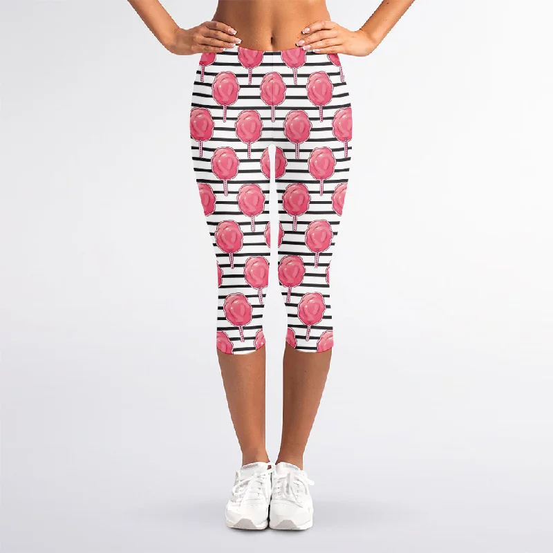 Act Now Cotton Candy Striped Pattern Print Women's Capri Leggings