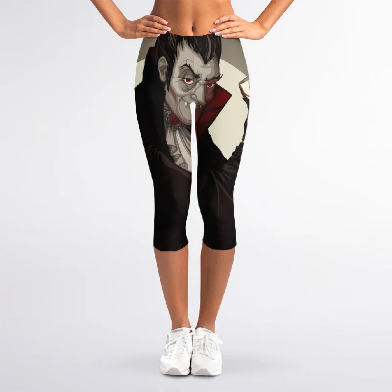 Price Slash Count Dracula Print Women's Capri Leggings