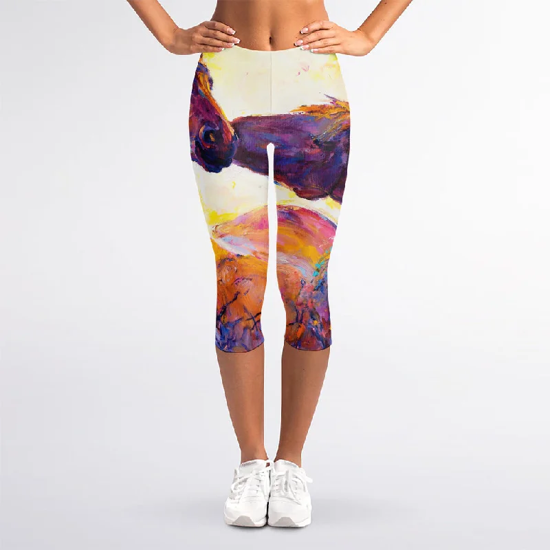 Special Offer Couple Horses Portrait Print Women's Capri Leggings