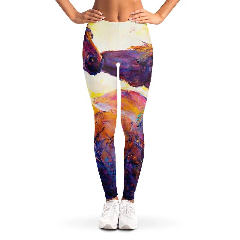 Savings Bonanza Couple Horses Portrait Print Women's Leggings
