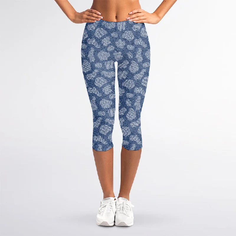 Clearance Event Cow Denim Jeans Pattern Print Women's Capri Leggings