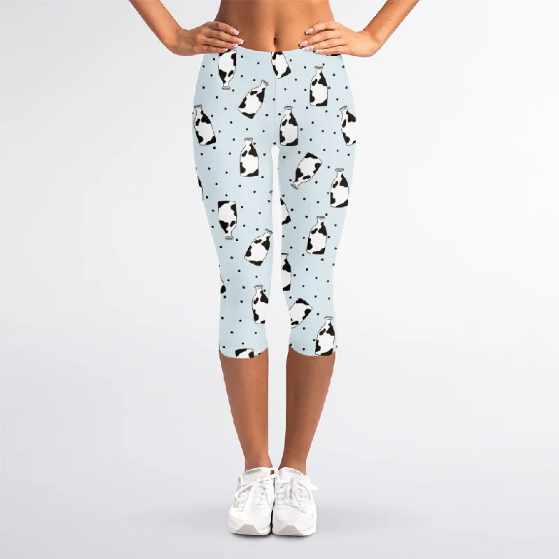 Price Drop Cow Milk Bottle Pattern Print Women's Capri Leggings