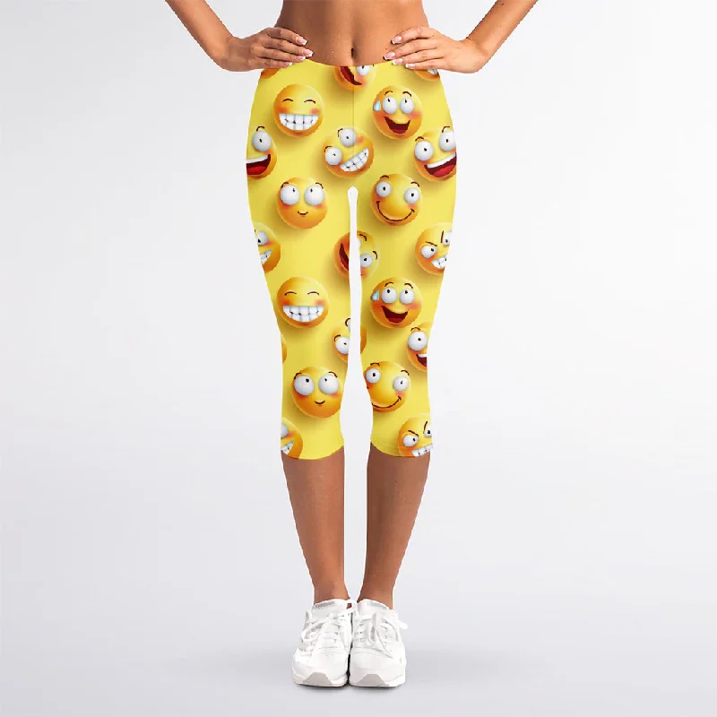 New Arrival Crazy Emoji Pattern Print Women's Capri Leggings